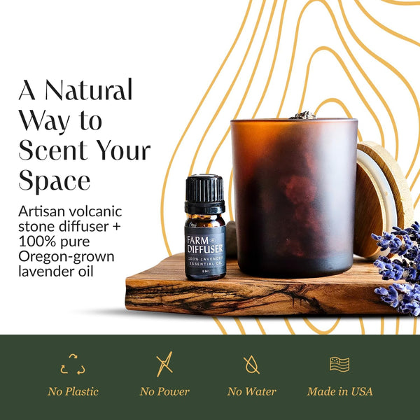 Volcanic Stone Diffuser with Lavender Essential Oil Ã¢ÂÂ Lava Rock Diffuser for Essential Oils | Cordless Passive Diffuser for Desk, Bedroom, or