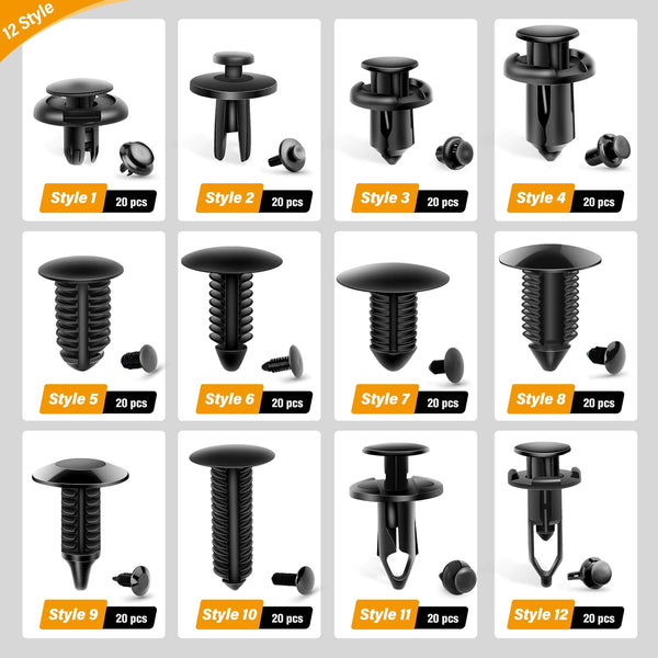 GOOACC 240PCS Bumper Retainer Clips Car Plastic Rivets Fasteners Push Retainer Kit 12 Popular Sizes Auto Push Pin Rivets Set -Door Trim Panel