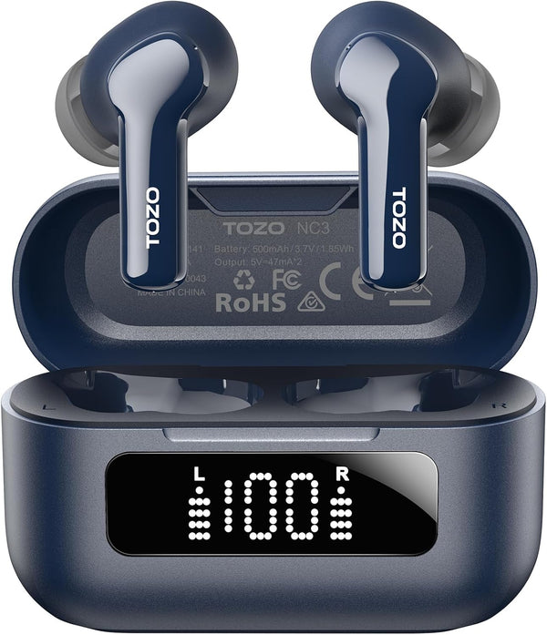 TOZO Hybrid Active Noise Cancelling Wireless Earbuds with 6 Mics AI Clear Call Ear Buds 55H Playtime with LED Display 32 Preset Eqs via APP