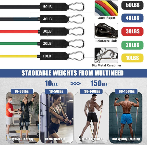 23Pcs Resistance Bands Set Workout Bands, 5 Stackable Exercise Bands with Handles, 5 Resistance Loop Bands, Jump Rope, Figure 8 Resistance Bands,