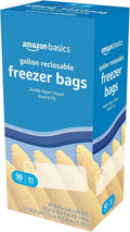Amazon Basics Reclosable Freezer Gallon Size Bags with Double Zipper Seal, Stand-Up Bottom, BPA Free, 90 Count (Previously Solimo) Gallon (90 Count)
