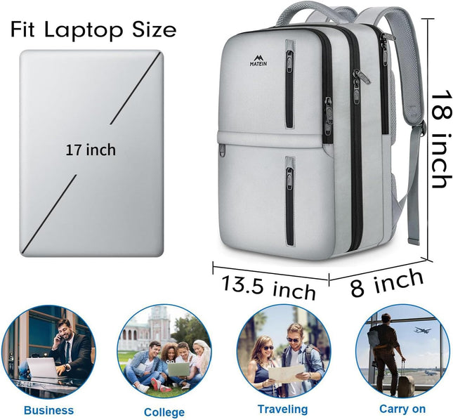 MATEIN Travel Backpack for Women, Extra Large 40L Carry on Backpack with USB Port & Shoe Compartment, Airplane Approved 