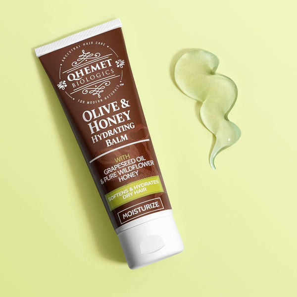 Qhemet Biologics Olive & Honey Hydrating Balm - Moisturizing Hair Balm for Smooth, Soft, Supple Hair - Leave in for Long-Lasting Hydration -