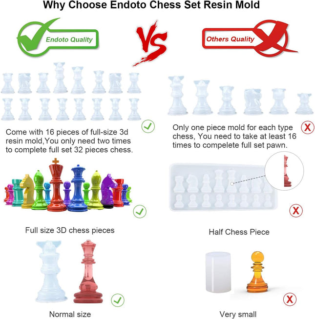 Resin Chess Pieces Mold Set, 16 Pieces Full Size 3D Silicone Chess Molds Kit for Epoxy Resin Casting, Family Party Board