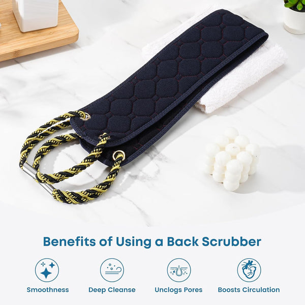 Exfoliating Back Scrubber with Handles, 38.5 Inch Double-Sided Back Exfoliator Body Scrub Towel, Exfoliating Washcloth Bath Tool for Use in