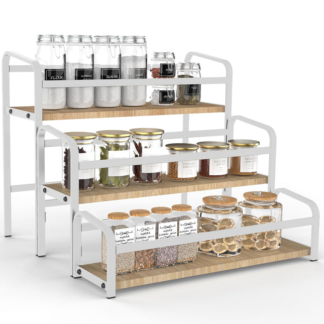 Spice Rack Organizer for Countertop , 3-Tier Spice Storage Holder with Magnetic Connetion for Kitchen , Durable Syrup Ra