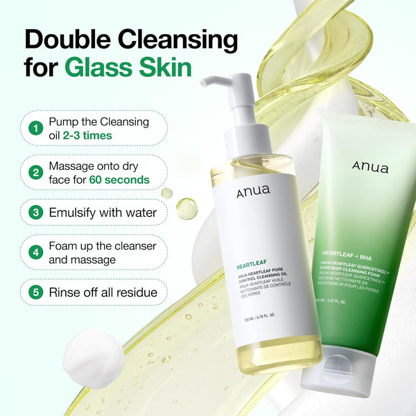 Anua Heartleaf Pore Control Cleansing Oil, Pore Cleanser, Sebum Care, Gentle Melting Oil Cleanser for Face, Safe For All Skin Type, Daily