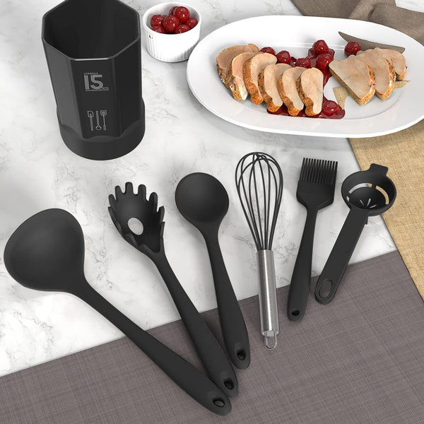 AOTHOD Silicone Cooking Utensils Set - 446°F Heat Resistant Kitchen Utensils,Turner Tongs,Spatula,Spoon,Brush,Whisk,Kitchen Utensil Gadgets Tools