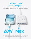 Anker Charging Station, 20W Max 8-in-1 USB-C Power Strip for iPhone 15/14 and MacBook Air/Pro, 5 ft Thin Cord with 4 AC, 2 USB-A, and 2 USB-C