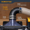 POWERTEC 70105 4" Elbow Dust Hose Connector, Black, 4", 90 Degree Elbow
