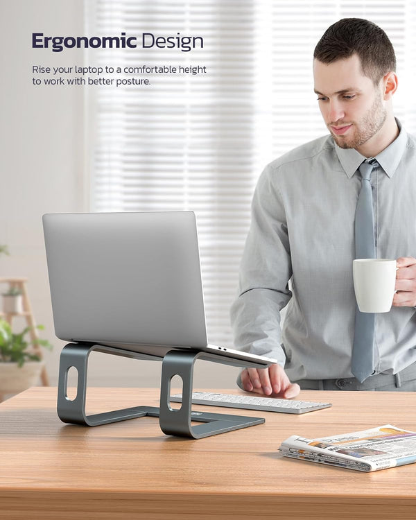Nulaxy Full Aluminum Laptop Stand, Stable Support to 22 lbs, Open Cooling A-Grey