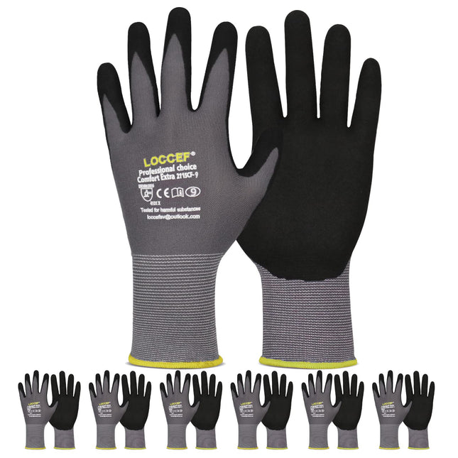 Work Gloves Microfoam Nitrile Coated-6 Pairs,Seamless Knit Nylon Gloves,Gray Wor