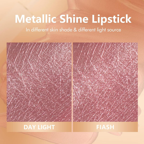 MAKI YIKA Metallic Pink Lipstick for Women Nude Lipsticks Long Lasting Shine Glitter Lipstick No Smudge No Transfer Liquid Lip Gloss (BR010 Sweet