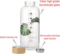 50 Oz Glass Water Bottle Wide Mouth with Time Markers, Bamboo Lid, Neoprene Sleeve Bpa Free