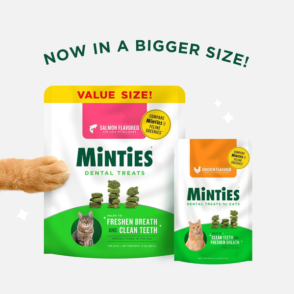 Minties Dental Treats for Cats, Chicken Flavored Treats for Cats, Freshens Breath and Controls Tartar, 2.5oz Chicken 2.5 Ounces