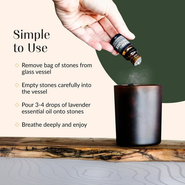 Volcanic Stone Diffuser with Lavender Essential Oil Ã¢ÂÂ Lava Rock Diffuser for Essential Oils | Cordless Passive Diffuser for Desk, Bedroom, or