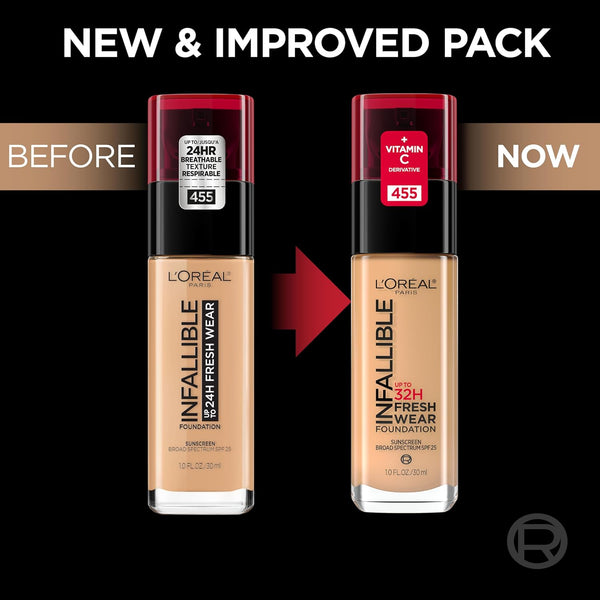 L'Oreal Paris Makeup Infallible up to 32 Hour Fresh Wear Lightweight Foundation, 411 Beige Ivory, 1 Fl Oz, Packaging May Vary