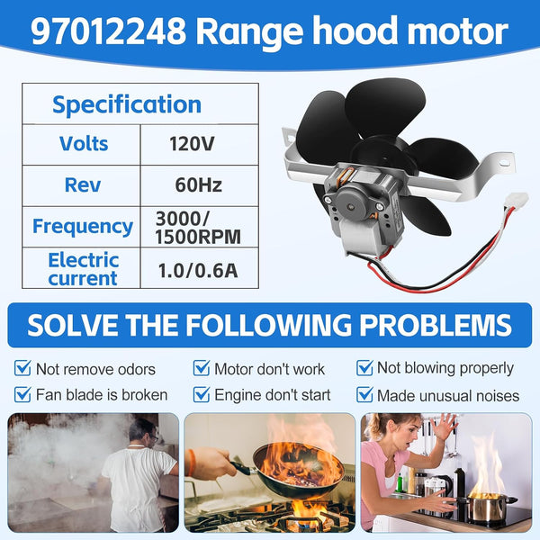 97012248 Motor Range Hood Fan Motor Compatible with Broan and Nutone Kitchen Exhaust Fan Replacement Replace 40000 and 42000 Series AP4527731,