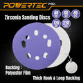 POWERTEC PRO 50PK, 5 Inch Sanding Discs Hook and Loop, 40/60/80/120/220 Grit, Zirconia Orbital Sander Sandpaper for 5 & 8 Hole Random Orbital