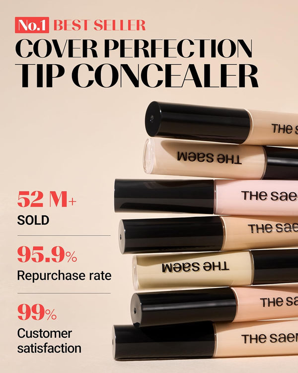 THESAEM Cover Perfection Tip Concealer, Liquid Multi-Use Concealer, Full Coverage Makeup for Acne Dark Spots Dark Circles Hyperpigmentation and