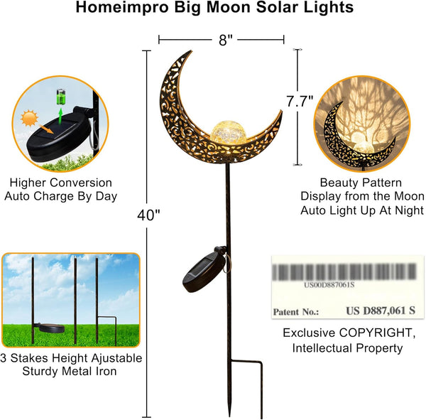 Homeimpro Moon Solar Lights Outdoor Garden Decor Gifts for Mom Women,Waterproof Stakes Yard Decorations for Lawn, Patio Accessories, Backyard