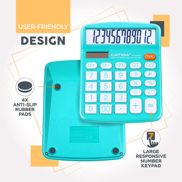 CATIGA Desktop Calculator 12 Digit with Large LCD Display and Sensitive Button, Solar and Battery Dual Power, Standard Function for Office, Home,