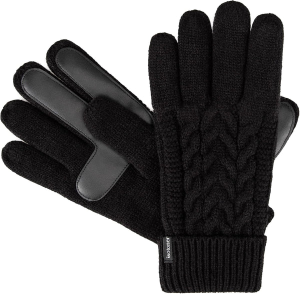 isotoner Women's Touchscreen Cable Knit Sherpasoft Gloves One Size Black