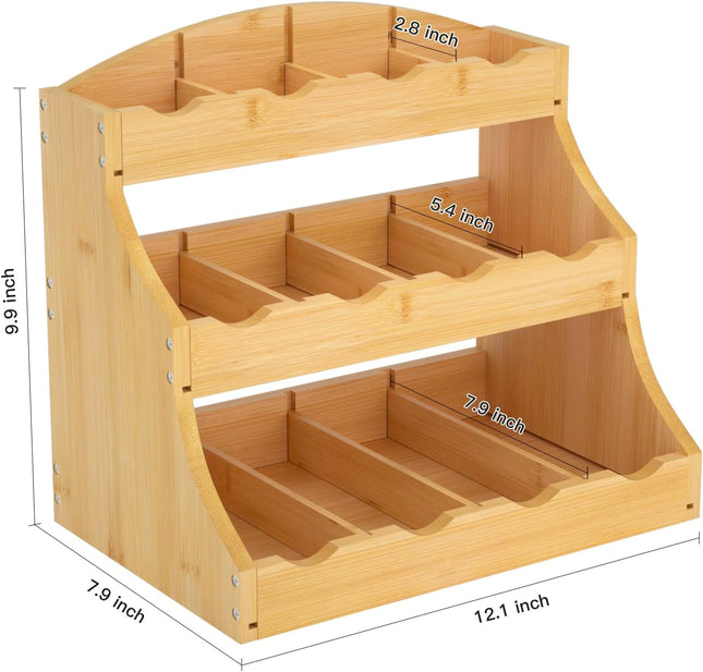 Bamboo Tea Bag Organizer, 3 Tier Vertical Tea Organizer, Tea Holder for Kitchen Island, Coffee Shop or Office, Tea Stora