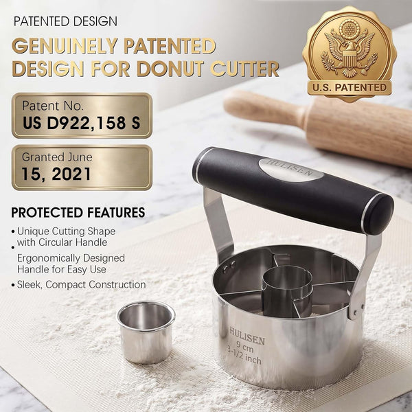 HULISEN Donut Cutter, 3.5 inch Stainless Steel Doughnut Cutter with Soft Grip Handle, and Small Biscuit Cutter, Professional Baking Dough Tools,