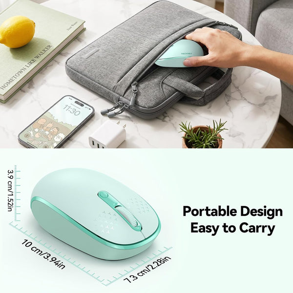 TECKNET Compact Ambidextrous Wireless Mouse for Laptop Mint Green