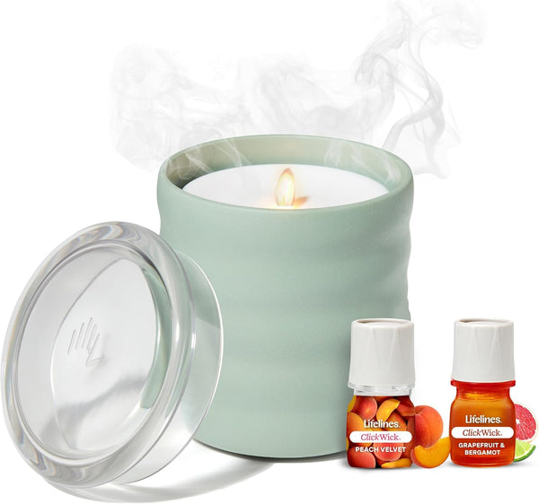 Lifelines Flameless Candle Aromatherapy Essential Oil Diffuser with Clickwick Essential Oil Blend - Cordless & Waterless Diffuser for Home -