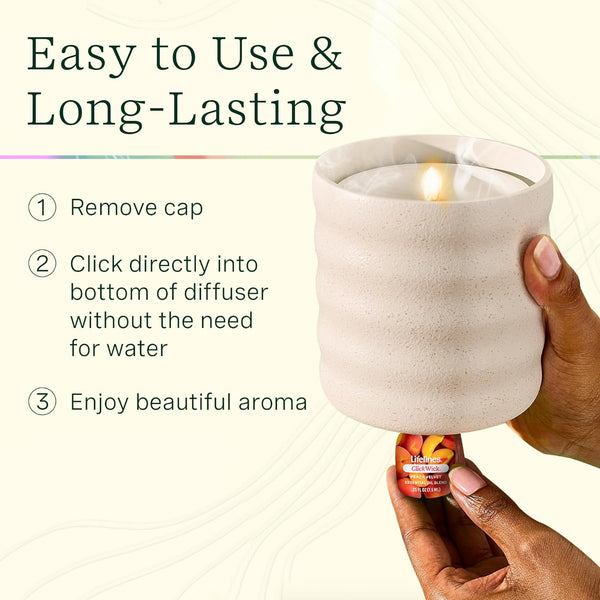 Lifelines Flameless Candle Aromatherapy Essential Oil Diffuser with Clickwick Essential Oil Blend - Cordless & Waterless Diffuser for Home -