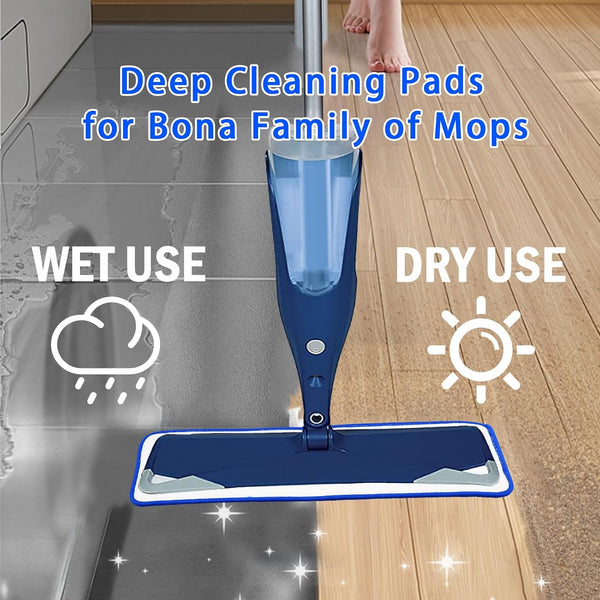 6 Pack Reusable Microfiber Pad for Bona Mop, 6 Pack Value - Use with Bona Mops, Includes 2 Pack Dusting Pad, 2 Pack Cleaning Pad and 2 Pack Deep