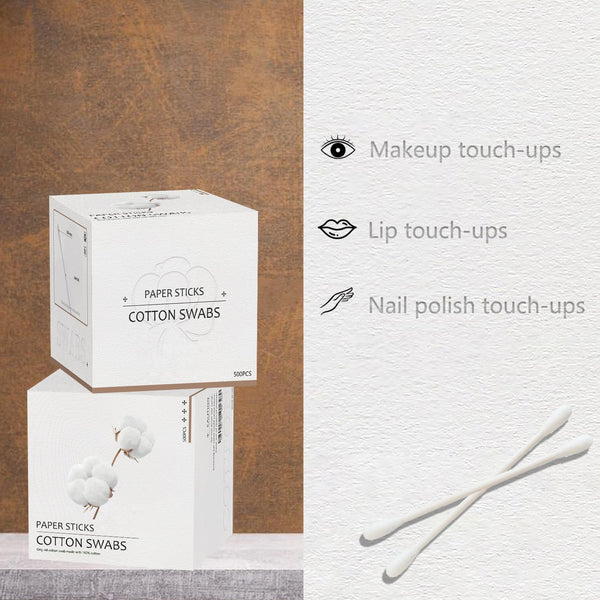 Cotton Swabs with Paper Sticks 1000ct, Double Round Cotton Buds for Beauty& Personal Care 1000pcs