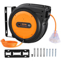 VEVOR Retractable Extension Cord Reel, 65 FT, Heavy Duty 12AWG/3C SJTOW Power Cord, with Lighted Triple Tap Outlet, 15 Amp Circuit Breaker, 180°