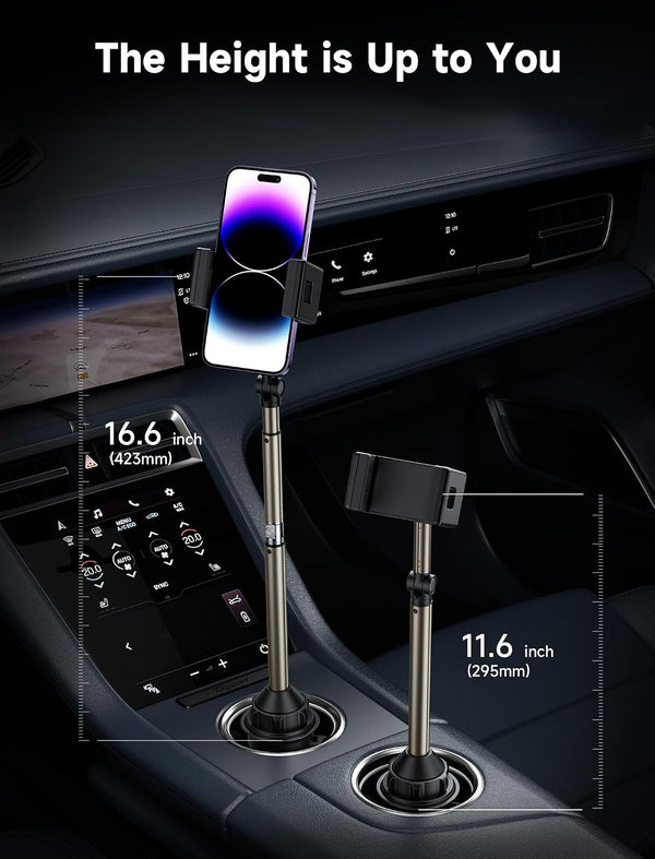 JSAUX Car Cup Holder Phone Mount, Metal Long Arm, Adjustable Base ClipMount