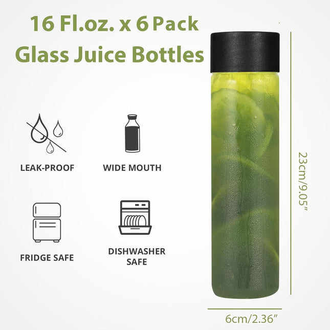 Danmu Glass Juice Bottles with Lids 16 Oz,Juicing Bottles Reusable Glass 100% Leakproof,Glass Bottles for