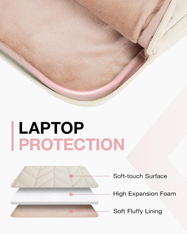 BAGSMART Laptop Case with Handle, Puffy Padded Laptop Bag Sleeve for Women, Portable MacBook Air/Pro Computer Case, 13-14 inch, Beige Beige 13-14 inch