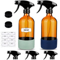 ZENOWICK 2 Pack/16 Oz Glass Spray Bottles, Refillable Empty Containers with Silicone Sleeve, Upgraded Adjustable Nozzle Spray Bottle Sets for
