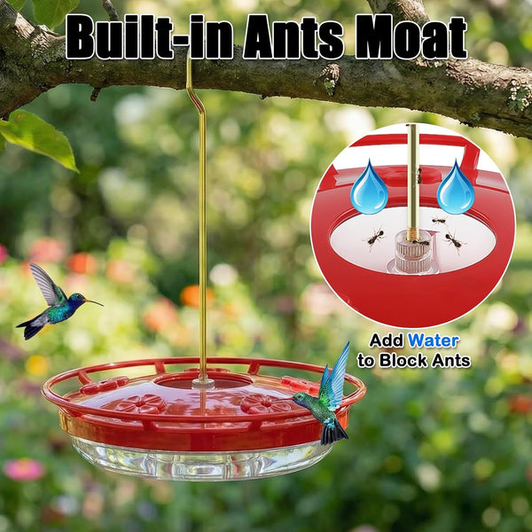 FEED GARDEN Hummingbird Feeders for Outdoors, 2 Pack 16oz Leak-Proof Dish-Style Nectar Feeder Built-in Ant Moat, 5 Feeding Ports, Wide Mouth Easy