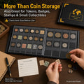 300-Pocket Coin Collection Album for Coins up to 38mm | PU Leather, 240 Small and 60 Large Pockets, Clear Anti-Drop Sleeves for Coin Collectors,