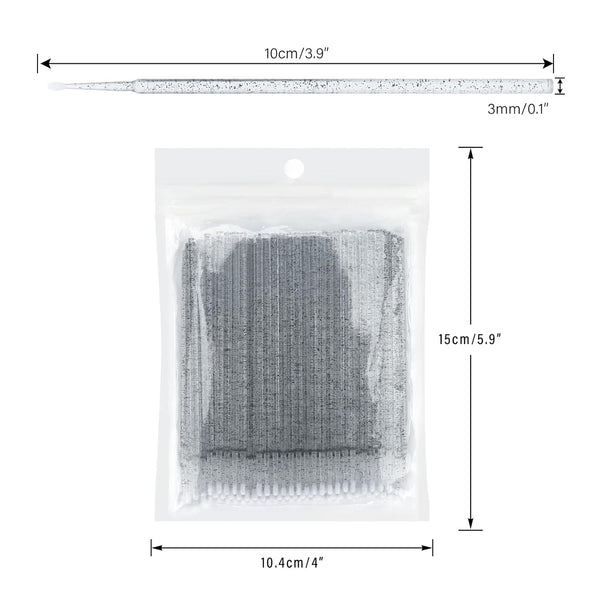 G2PLUS 500PCS Cotton Swabs, Crystal Black Disposable Micro Applicators Brush for Makeup and Personal Care, Micro Swabs for Eyelash Extensions,
