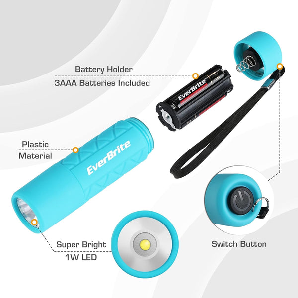 EverBrite 6-Pack Mini Flashlight Set, Small Multicolor Flashlights with Lanyard, 1W Led for Camping, Hiking, Emergencies, 18 AAA Batteries