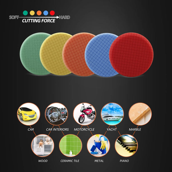 Buffing Polishing Pads, SPTA 5Pcs 7.5 Inch Face for 7 Inch 180mm Backing Plate Mix Cutting Force Buffing Pads Cutting Polishing Pad Kit for Car