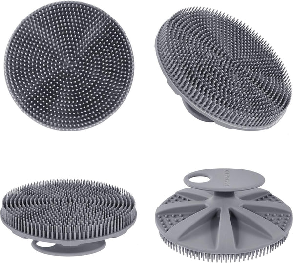 INNERNEED Food-Grade Soft Silicone Body Scrubber Shower Brush, Black+Gray | Handheld Cleansing Skin Brush, Gentle Exfoliating and Lather Well,