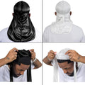 4PCS Silky Durags for Men Women 360 Waves with 1 Wave Cap, Silky Satin Durag Extra Long Tails Black Black White White