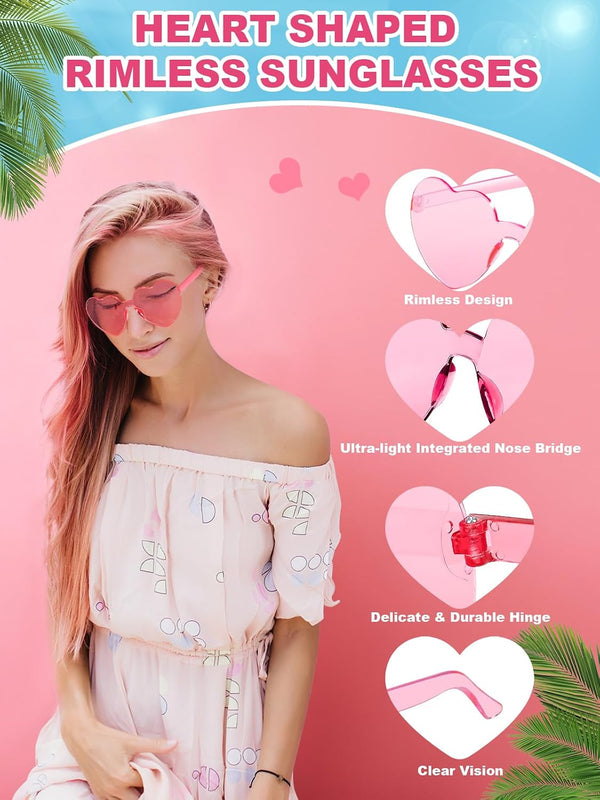 12 Pairs Heart Shaped Sunglasses for Women Colorful Glasses Fun Trendy Transparent Heart Sunglasses Party Favor Pink One Size