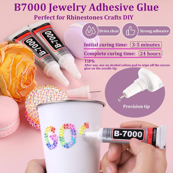 18000Pcs Resin Jelly Rhinestones for Bedazzling, Multicolor 3mm Flatback Rainbow Gems, Bedazzler Kit with 3Pcs 10ml B7000 Jewelry Glue for Crafts