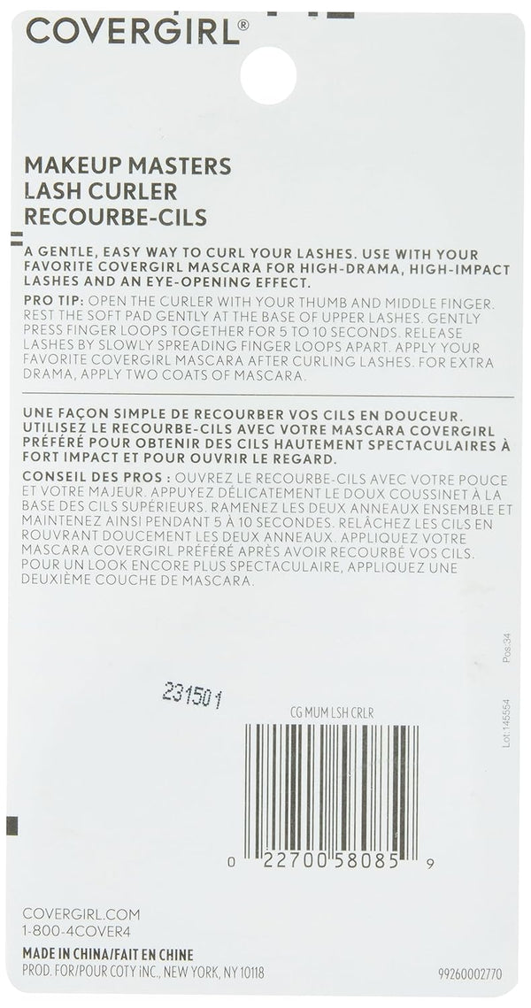 COVERGIRL Makeup Masters Eyelash Curler, Easy to Use, High Drama Lashes, 1 Count, Gentle and Easy Way to Curl Lashes, High Impact Lashes,