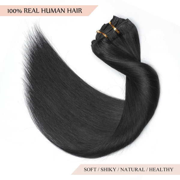 Sisily Clip in Hair Extensions Real Human Hair, 14 Inch 130G, Jet Black, 100% Brazilian Remy Human Hair Clip in Extensions Soft Straight 7Pcs per